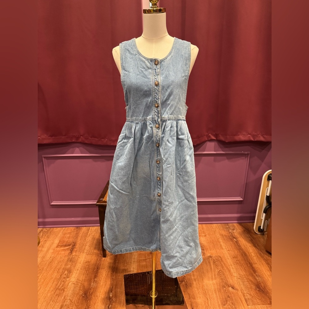 Vintage Allen Solly Light Blue Sleeveless Denim Midi Dress